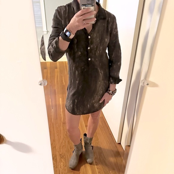 cloth & stone Dresses & Skirts - Cloth and Stone Olive Splattered Shirt Dress